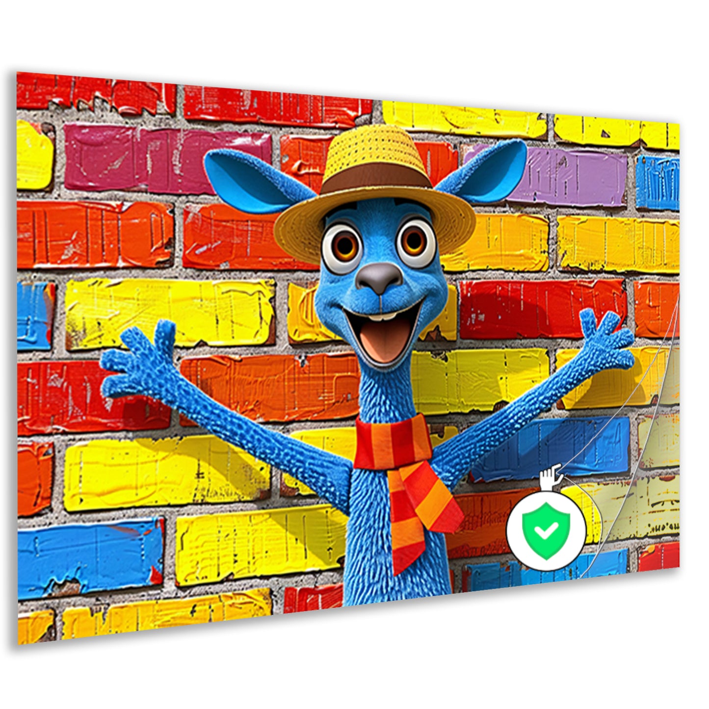 Blije blauwe kangoeroe voor kleurrijke muur poster