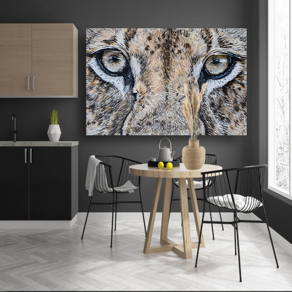 Surrealistische close-up van leeuwenogen schilderij canvas