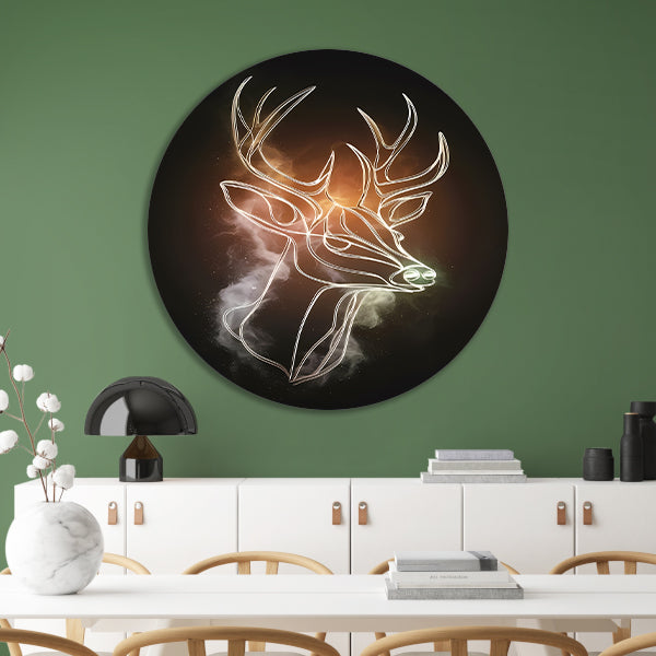 Abstract Hert in Kosmische Gouden Lijnen aluminium muurcirkel