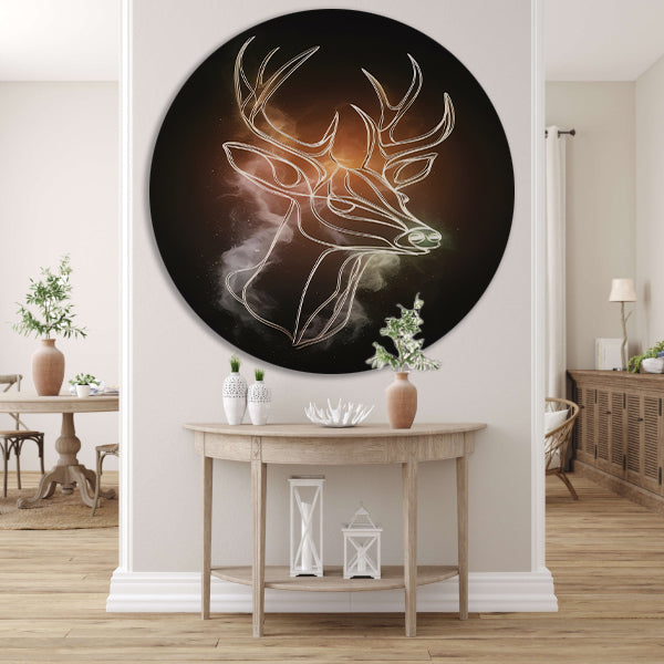 Abstract Hert in Kosmische Gouden Lijnen aluminium muurcirkel