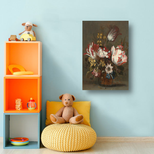 Tulpen en andere bloemen in een glazen vaas - Hans Bollongier canvas