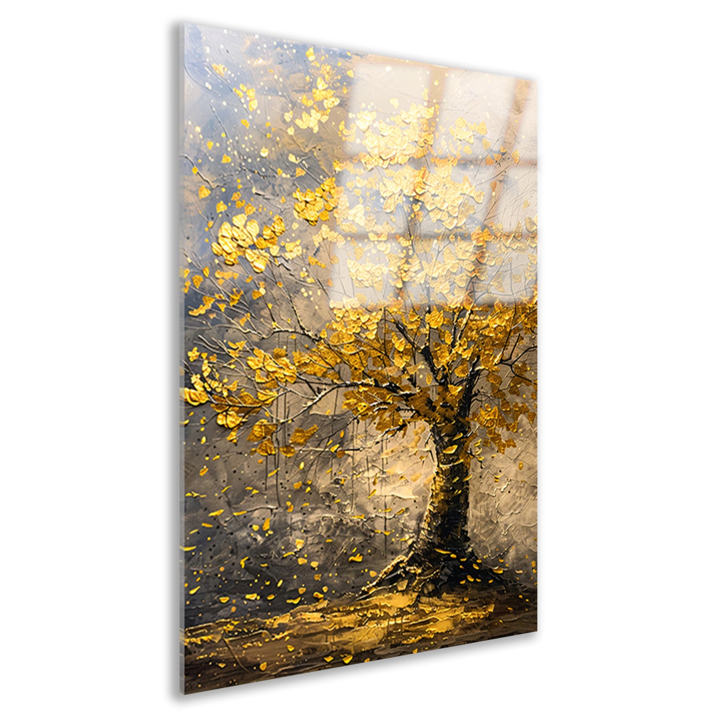Boom met gouden bladeren in abstracte stijl acrylglas