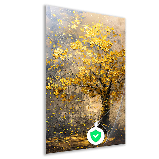 Boom met gouden bladeren in abstracte stijl poster