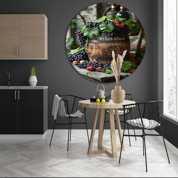 Stilleven met druiven, aardbeien en houten vat aluminium muurcirkel