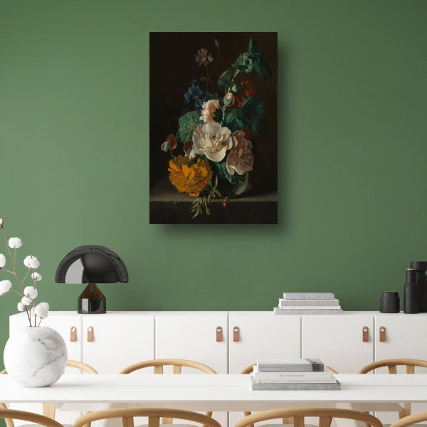 Bloemenstilleven met stokroos en goudsbloem - Jan van Huysum poster