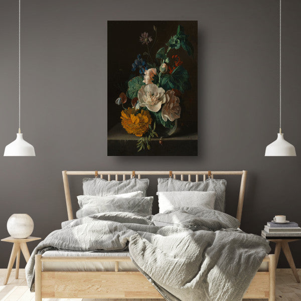 Bloemenstilleven met stokroos en goudsbloem - Jan van Huysum poster