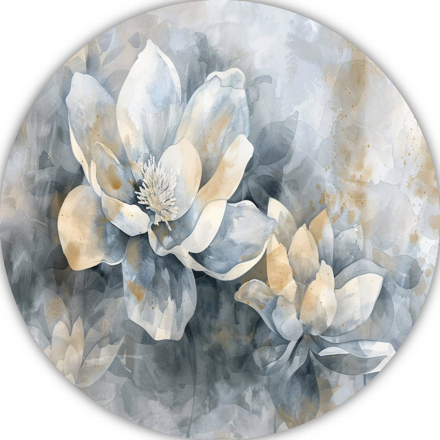 Monochrome Bloemen Abstractie in Grijs en Beige forex muurcirkel