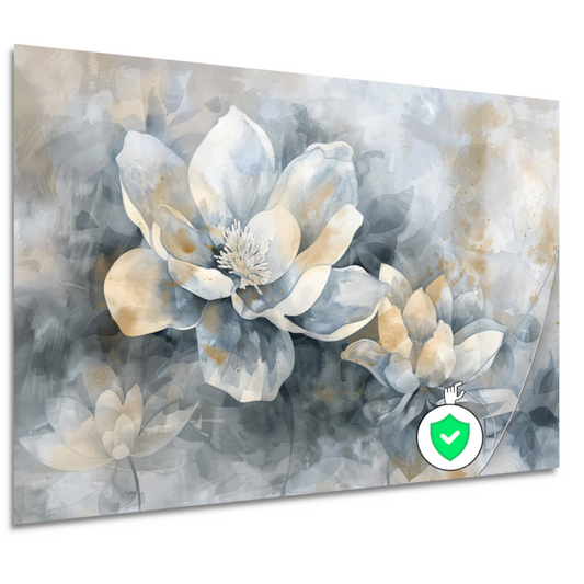 Monochrome Bloemen Abstractie in Grijs en Beige poster