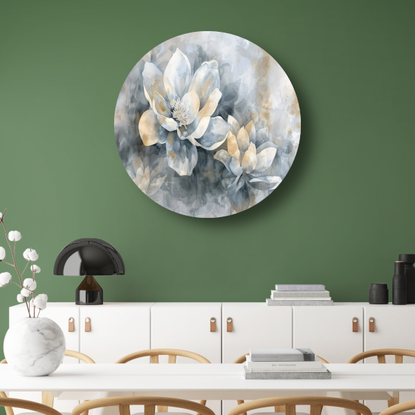 Monochrome Bloemen Abstractie in Grijs en Beige forex muurcirkel