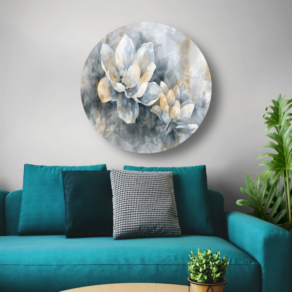 Monochrome Bloemen Abstractie in Grijs en Beige forex muurcirkel