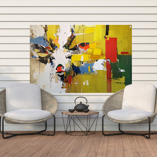 Kleurrijk abstract schilderij van een hert tuinposter