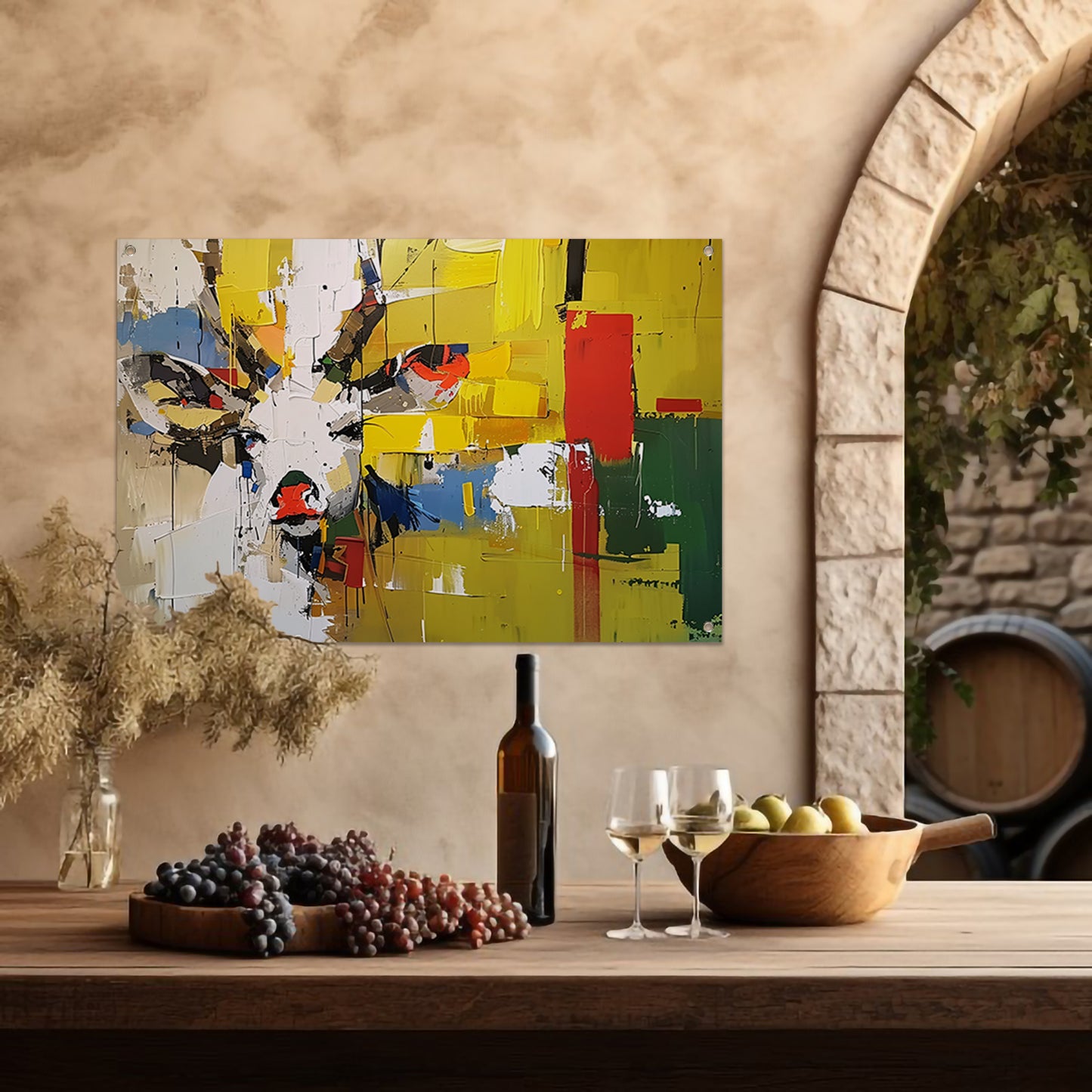Kleurrijk abstract schilderij van een hert tuinposter