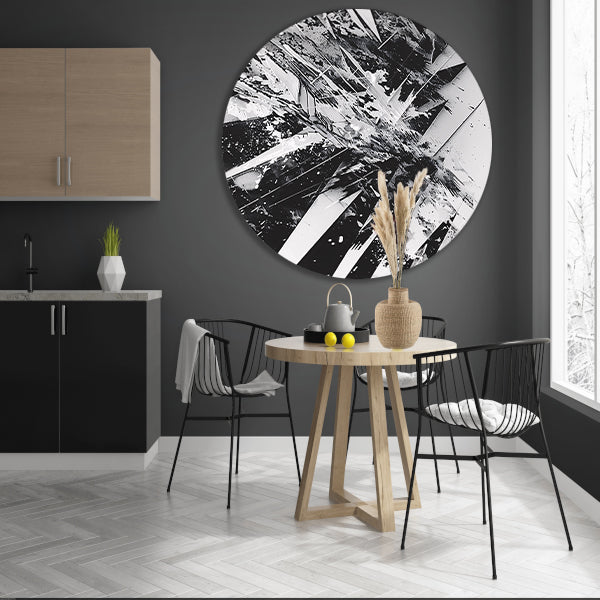 Dynamisch abstract zwart-wit ontwerp met scherpe lijnen forex muurcirkel