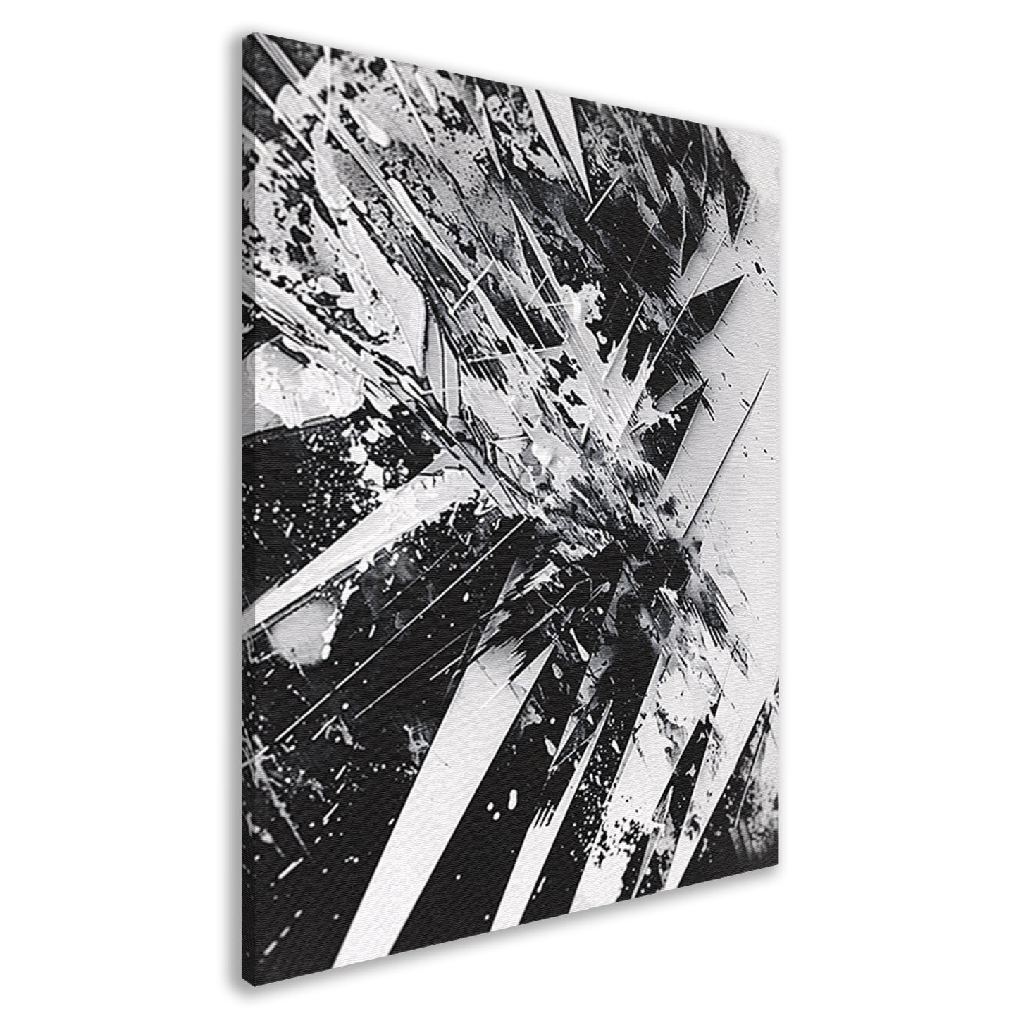 Dynamisch abstract zwart-wit ontwerp met scherpe lijnen canvas
