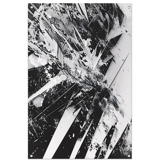Dynamisch abstract zwart-wit ontwerp met scherpe lijnen tuinposter