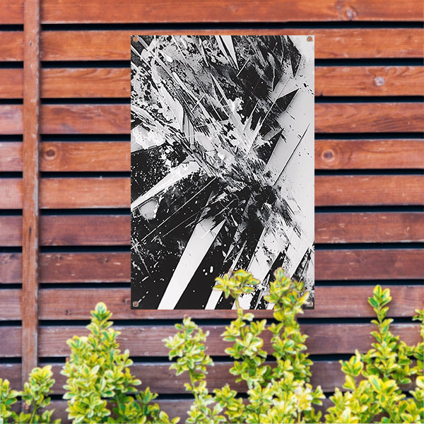Dynamisch abstract zwart-wit ontwerp met scherpe lijnen tuinposter