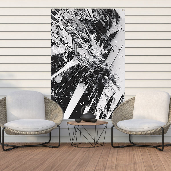 Dynamisch abstract zwart-wit ontwerp met scherpe lijnen tuinposter