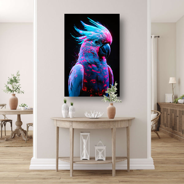 Digitale kunst van futuristische neon papegaai canvas