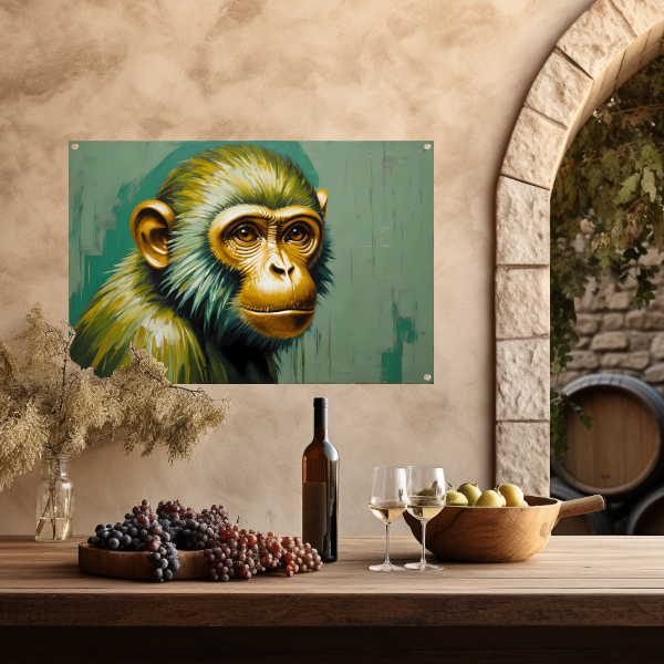 Expressieve Digitale Aap met Gouden Glans tuinposter
