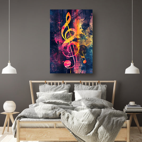 Abstract G-sleutel in Kleurrijk chaos canvas met baklijst