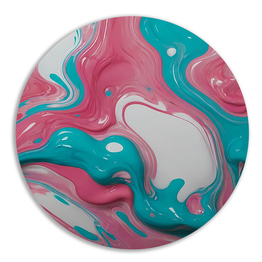 Vloeiende Abstractie in Roze en Turquoise aluminium muurcirkel