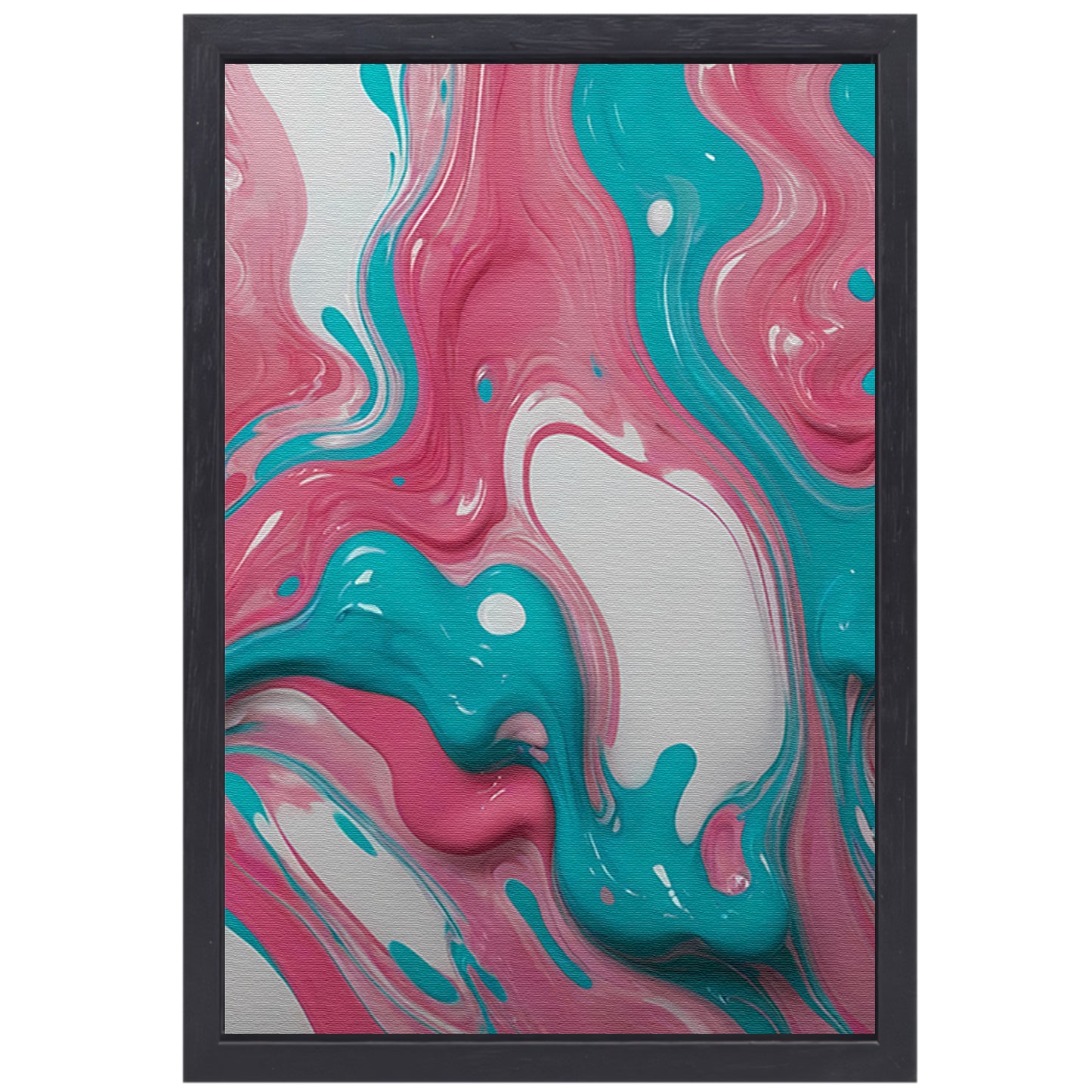 Vloeiende Abstractie in Roze en Turquoise canvas met baklijst