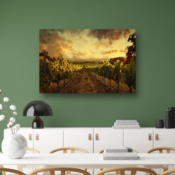 Herfstzon gloeit over golvende wijngaard canvas