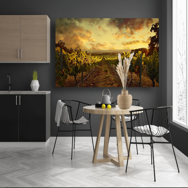 Herfstzon gloeit over golvende wijngaard canvas
