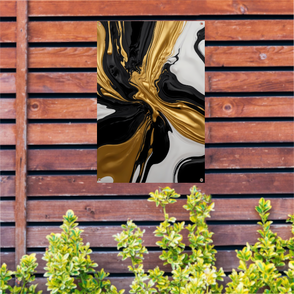Dynamisch Zwart, Wit en Gouden Abstract Ontwerp tuinposter