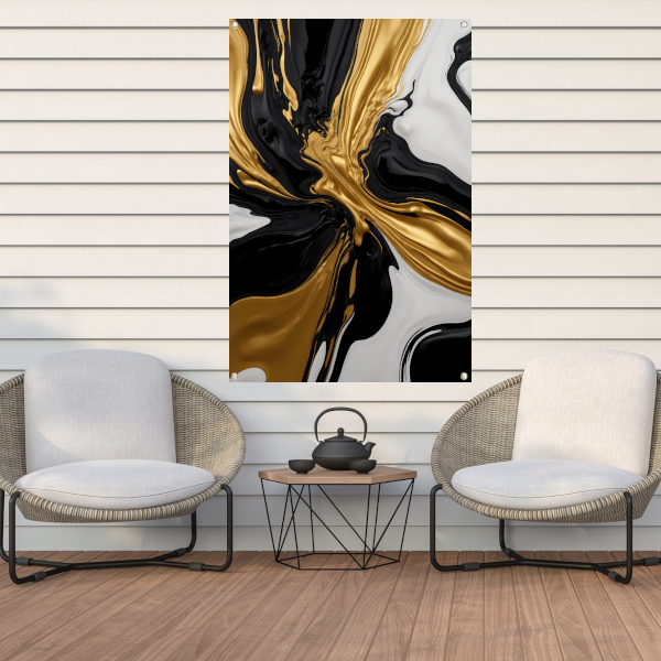 Dynamisch Zwart, Wit en Gouden Abstract Ontwerp tuinposter