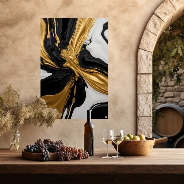 Dynamisch Zwart, Wit en Gouden Abstract Ontwerp tuinposter