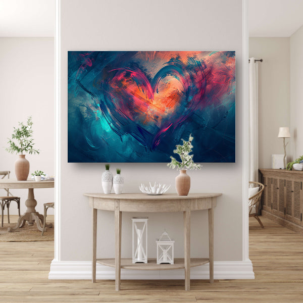 Rood Hart op Blauw canvas