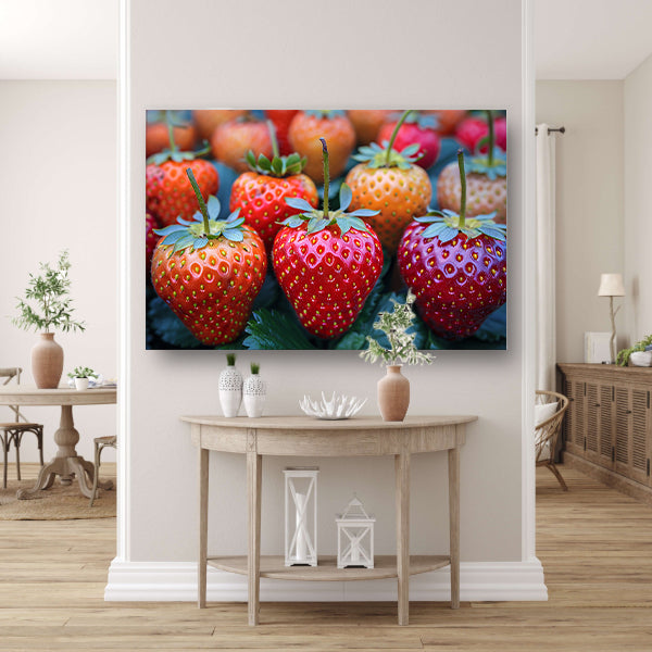 Rijpe Aardbeien op Houten Tafelblad canvas