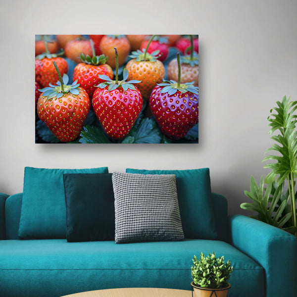 Rijpe Aardbeien op Houten Tafelblad canvas