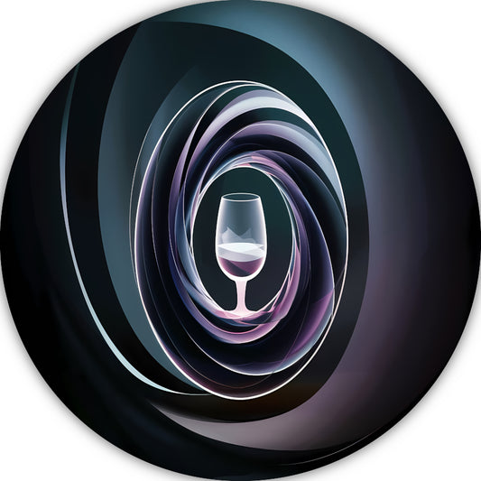 Abstracte spiralen rondom centraal glas aluminium muurcirkel