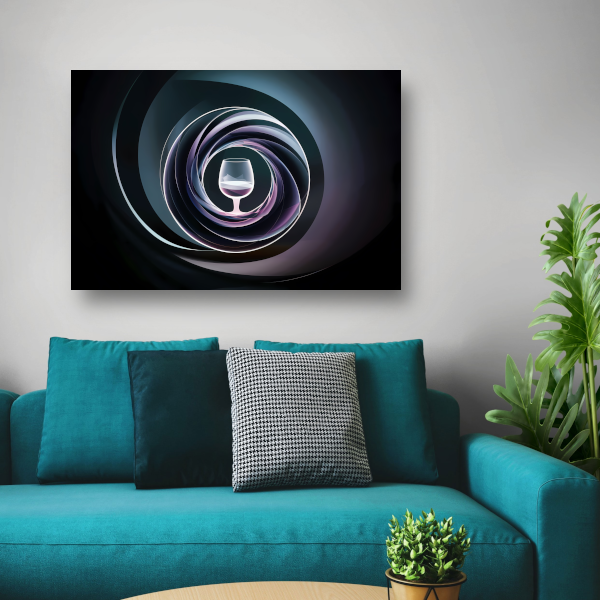 Abstracte spiralen rondom centraal glas canvas met baklijst