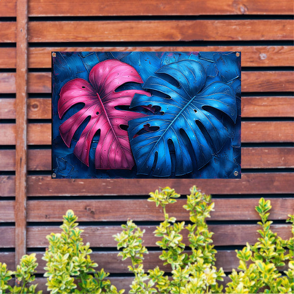 Abstract bladeren in roze en blauw tuinposter