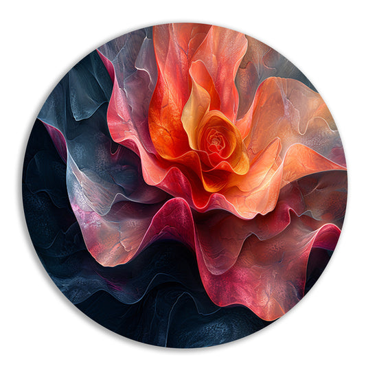 Dynamische abstracte bloem in levendige kleuren aluminium muurcirkel