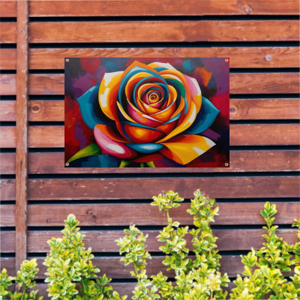 Kleurrijke Abstracte Roos in Levendige Tinten tuinposter