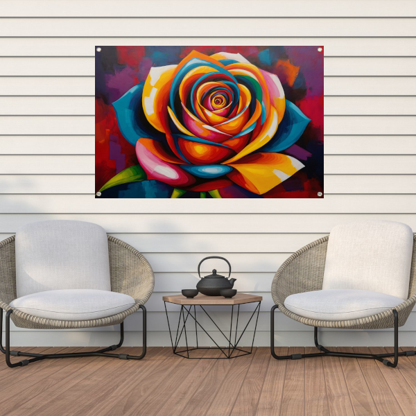 Kleurrijke Abstracte Roos in Levendige Tinten tuinposter