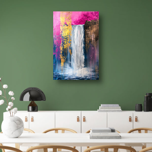 Abstract schilderij van waterval met goud canvas
