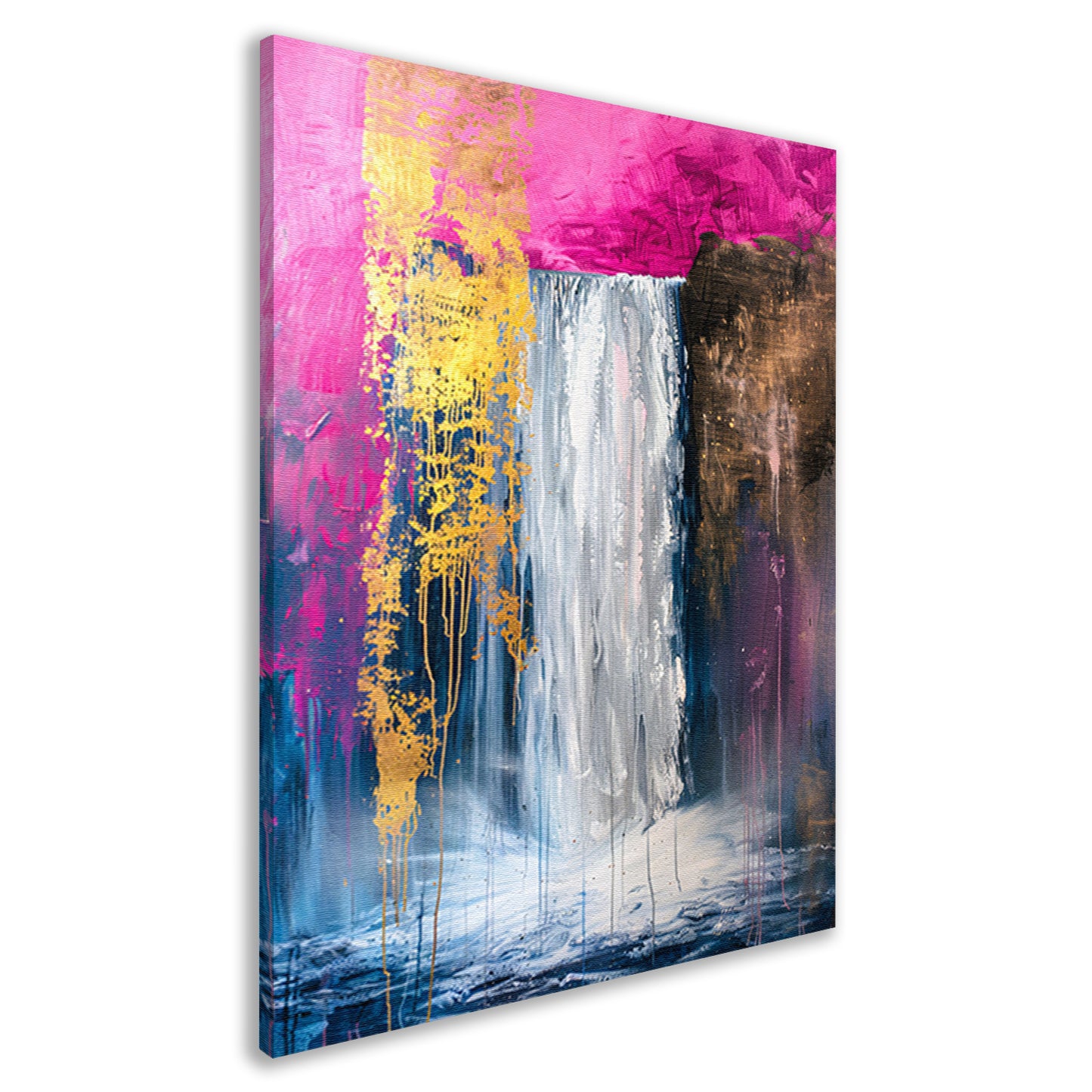 Abstract schilderij van waterval met goud canvas