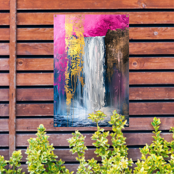 Abstract schilderij van waterval met goud tuinposter