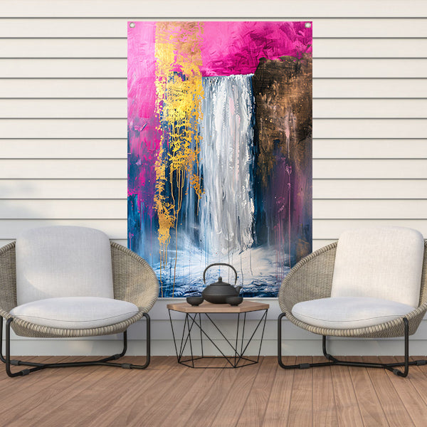 Abstract schilderij van waterval met goud tuinposter