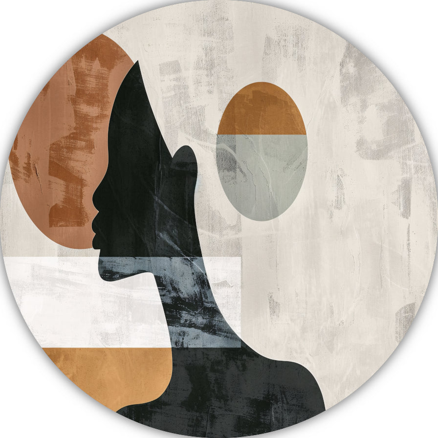 Silhouet van vrouw met minimalistische cirkels aluminium muurcirkel