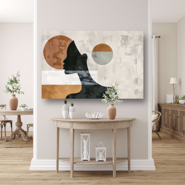 Silhouet van vrouw met minimalistische cirkels canvas