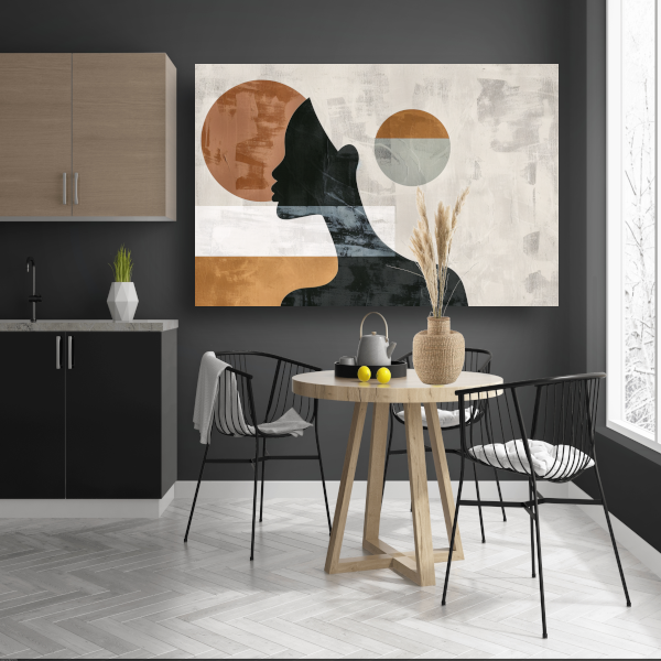 Silhouet van vrouw met minimalistische cirkels canvas