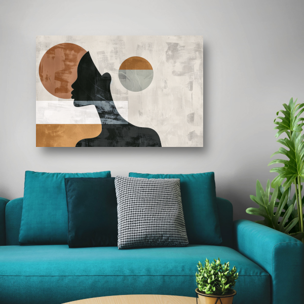 Silhouet van vrouw met minimalistische cirkels canvas