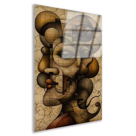 Kubistisch portret in warme aardetinten acrylglas