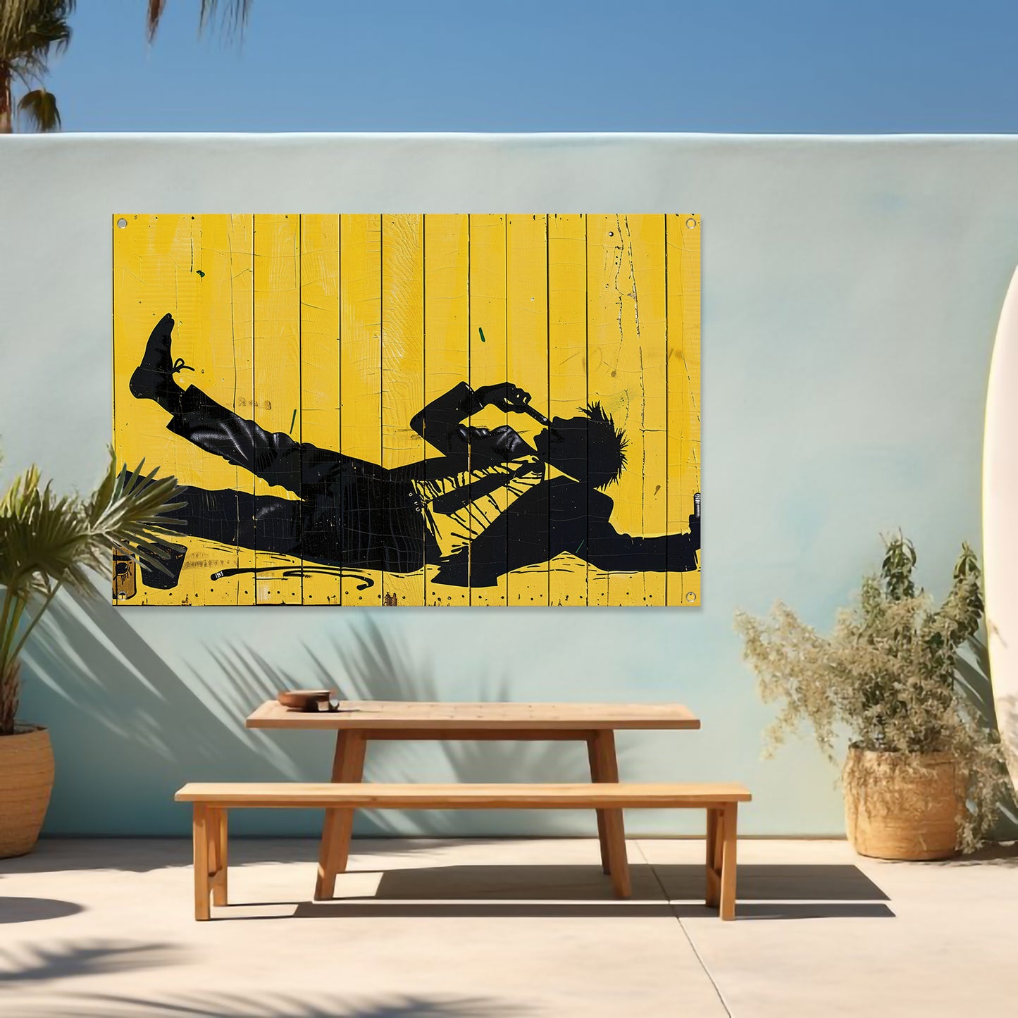 Silhouet van roker op gele achtergrond tuinposter